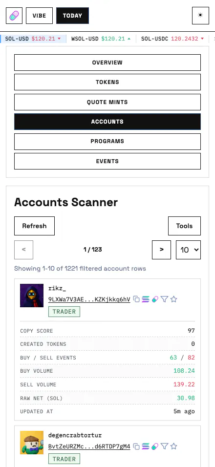 Accounts Scanner at the 440 by 956 mobile viewport